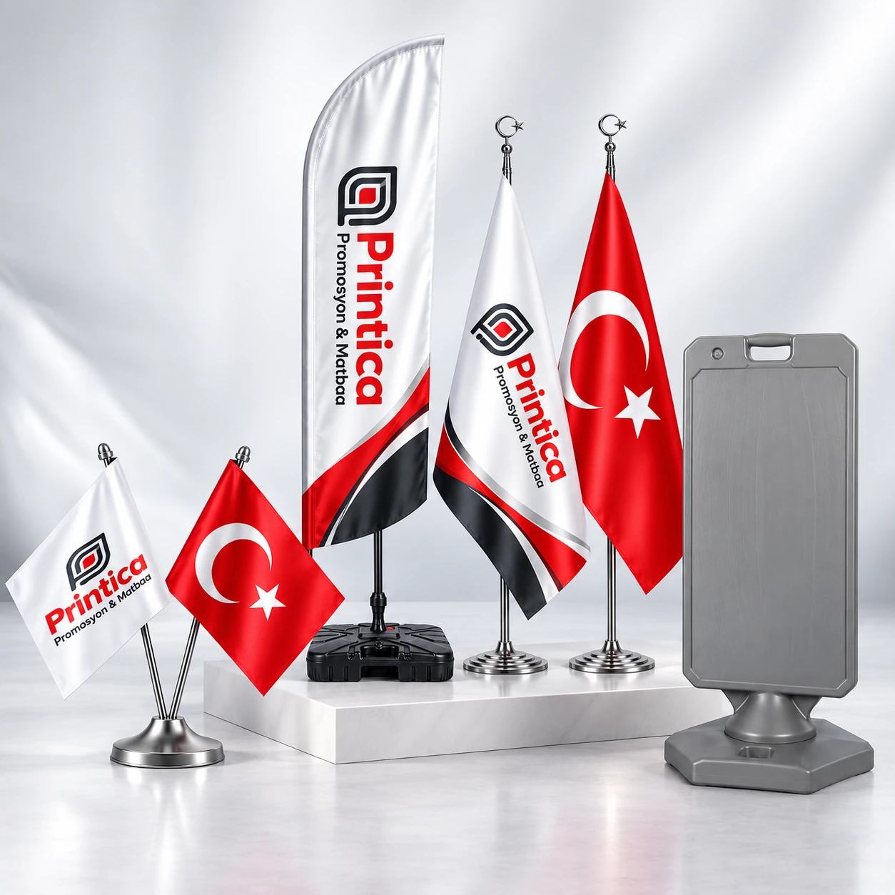 Printica masa bayrağı, yelken bayrağı, makam bayrağı ve duba tabela