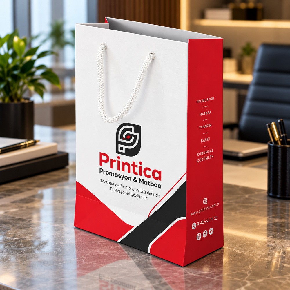 KAC-03 Printica logolu beyaz ipli dikey karton çanta ürün görseli
